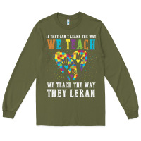 Army Green Autism Awareness Teacher Long Sleeve Tee - CowhideDigitalArt