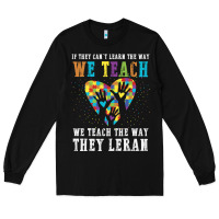 Black Autism Awareness Teacher Long Sleeve Tee - CowhideDigitalArt