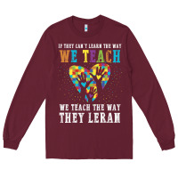 Burgundy Autism Awareness Teacher Long Sleeve Tee - CowhideDigitalArt