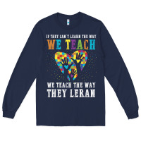 Navy Autism Awareness Teacher Long Sleeve Tee - CowhideDigitalArt