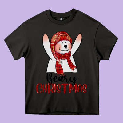 Beary Christmas Heavy Core Tee Designed By Cowgirlartshop