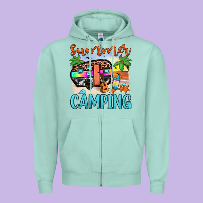 Summer Camping Zipper Hoodie Designed By Jahusdesignshop