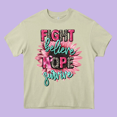 Fight Believe Hope Survive Cancer Awareness Heavy Core Tee Designed By Cowgirlartshop