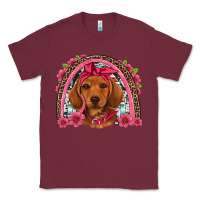 Burgundy dachshund puppy floral rainbow Classic Tee - Artiststas