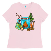 Bubblegum Pink Camping Coffee Ladies Tee - FaDigitalArtStudio