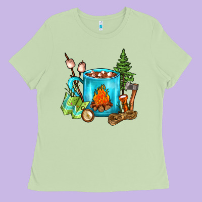Camping Coffee Ladies Tee Designed By Fadigitalartstudio