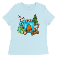Baby Blue Camping Coffee Ladies Tee - FaDigitalArtStudio