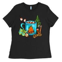 Black Camping Coffee Ladies Tee - FaDigitalArtStudio