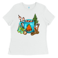 White Camping Coffee Ladies Tee - FaDigitalArtStudio