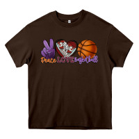 Chocolate Brown peace love basketball Heavy Core Tee - HowdyJamesFarm