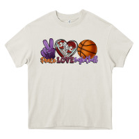 Cream peace love basketball Heavy Core Tee - HowdyJamesFarm