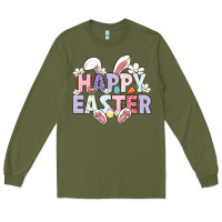 Army Green happy easter Long Sleeve Tee - LillyAllenDesigns