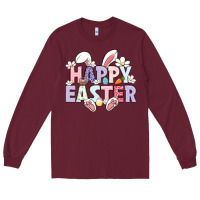 Burgundy happy easter Long Sleeve Tee - LillyAllenDesigns
