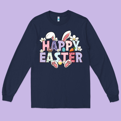 Happy Easter Long Sleeve Tee Designed By Lillyallendesigns