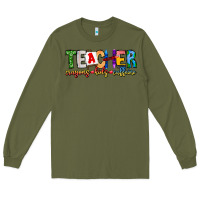 Army Green Teacher Cryons Kids Caffeine Long Sleeve Tee - CowhideDigitalArt