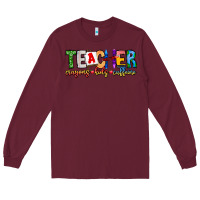 Burgundy Teacher Cryons Kids Caffeine Long Sleeve Tee - CowhideDigitalArt