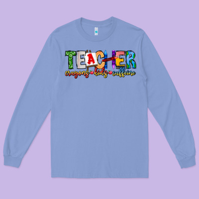 Teacher Cryons Kids Caffeine Long Sleeve Tee Designed By Cowhidedigitalart