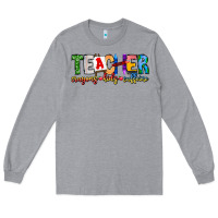 Heather Grey Teacher Cryons Kids Caffeine Long Sleeve Tee - CowhideDigitalArt