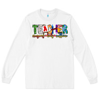 White Teacher Cryons Kids Caffeine Long Sleeve Tee - CowhideDigitalArt