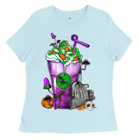 Baby Blue Halloween Cold Drink Frappe With Tombstone Ladies Tee - FaDigitalArtStudio