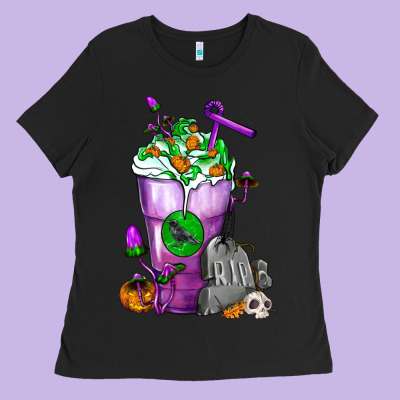 Halloween Cold Drink Frappe With Tombstone Ladies Tee Designed By Fadigitalartstudio