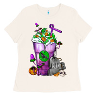 Bone Halloween Cold Drink Frappe With Tombstone Ladies Tee - FaDigitalArtStudio