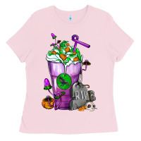 Bubblegum Pink Halloween Cold Drink Frappe With Tombstone Ladies Tee - FaDigitalArtStudio