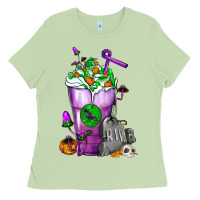 Matcha Halloween Cold Drink Frappe With Tombstone Ladies Tee - FaDigitalArtStudio