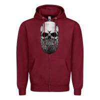 Burgundy creepy bald and bearded skull for halloween & skeletons fans t shirt Zipper Hoodie - baoMotion