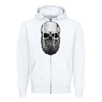 White creepy bald and bearded skull for halloween & skeletons fans t shirt Zipper Hoodie - baoMotion