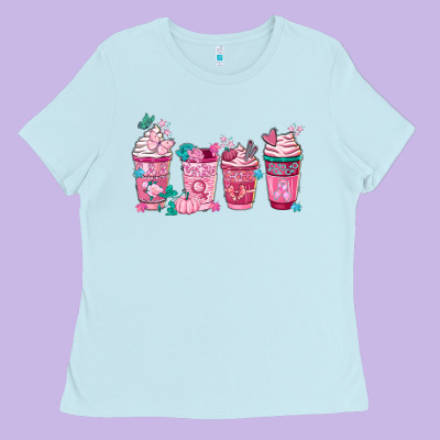 Breast Cancer Coffee Cups Ladies Tee Designed By Fadigitalartstudio