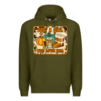 Army Green just a girl who loves fall cowhide background Premium Hoodie - Jasminsmagicworld