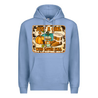 Colony Blue just a girl who loves fall cowhide background Premium Hoodie - Jasminsmagicworld