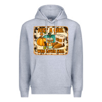Heather Grey just a girl who loves fall cowhide background Premium Hoodie - Jasminsmagicworld