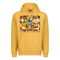 Mustard just a girl who loves fall cowhide background Premium Hoodie - Jasminsmagicworld