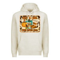 Oatmeal Heather just a girl who loves fall cowhide background Premium Hoodie - Jasminsmagicworld