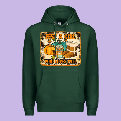 Just A Girl Who Loves Fall Cowhide Background Premium Hoodie Designed By Jasminsmagicworld
