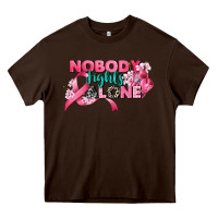 Chocolate Brown nobody fights alone cancer awareness Heavy Core Tee - CowGirlArtShop