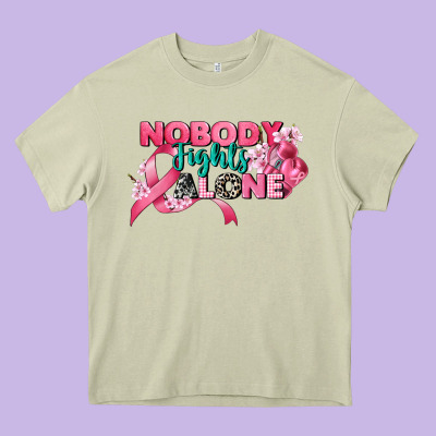 Nobody Fights Alone Cancer Awareness Heavy Core Tee Designed By Cowgirlartshop