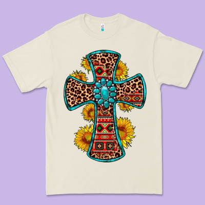 Gemstone Sunflower Leopard Cross Premium Tee Designed By Oliviacreatesart