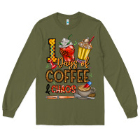 Army Green 100. Days Of Coffee  Chaos Long Sleeve Tee - CowhideDigitalArt