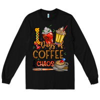 Black 100. Days Of Coffee  Chaos Long Sleeve Tee - CowhideDigitalArt