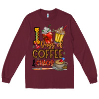 Burgundy 100. Days Of Coffee  Chaos Long Sleeve Tee - CowhideDigitalArt