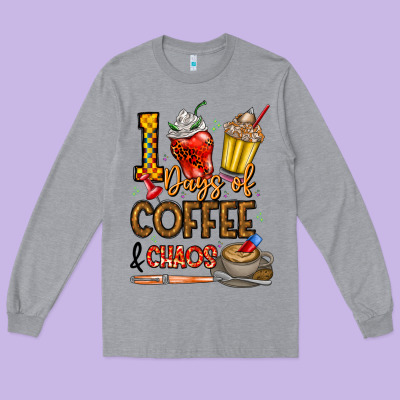 100. Days Of Coffee  Chaos Long Sleeve Tee Designed By Cowhidedigitalart