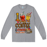 Heather Grey 100. Days Of Coffee  Chaos Long Sleeve Tee - CowhideDigitalArt