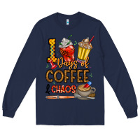 Navy 100. Days Of Coffee  Chaos Long Sleeve Tee - CowhideDigitalArt