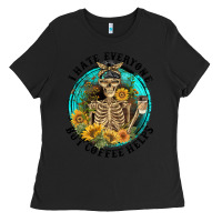 Black I Hate Everyone But Coffee Helps Ladies Tee - FaDigitalArtStudio