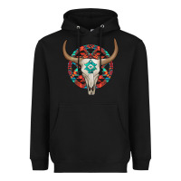 Black turquoise aztec bullskull Heavyweight Hoodie - JahusDesignShop
