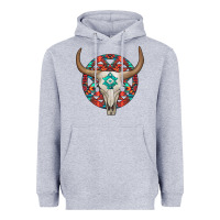 Heather Grey turquoise aztec bullskull Heavyweight Hoodie - JahusDesignShop