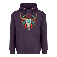 Plum turquoise aztec bullskull Heavyweight Hoodie - JahusDesignShop
